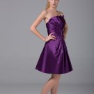 Modest Strapless Thigh Length Beading Pleated Imitation Silk Bridesmaid Dress