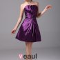 Modest Strapless Thigh Length Beading Pleated Imitation Silk Bridesmaid Dress
