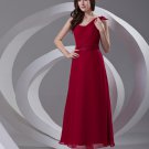 One Shoulder Pleated Ankle Length Chiffon Woman Bridesmaid Dress