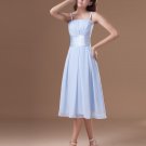 Chiffon Ruffle Spaghetti Straps Tea Length Bridesmaid Dress