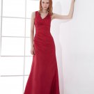 Fashion Taffeta Pleated V Neck Floor Length Bridesmaid Dress