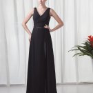 Formal V Neck Floor Length Ribbon Pleated Chiffon Bridesmaid Dress