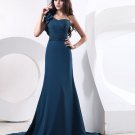 Satin Tulle Manual Flower Pleat One Shoulder Sleeveless Bridesmaid Dresses