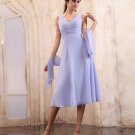 Beautiful Ruffle V-Neck Tea-length Chiffon Mothers of Bride Special Guests Dress