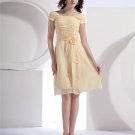Chiffon Short Sleeve Flower Round Neck Tea Length Bridesmaid Dresses