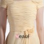 Chiffon Short Sleeve Flower Round Neck Tea Length Bridesmaid Dresses