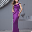 Satin Ruffle Round Neck Floor Length Bridesmaid Dresses