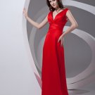 V Neck Pleated Bowknot Floor Length Satin Woman Bridesmaid Dress