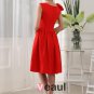 Designer Round Neck Petal Sleeve Knee Length Silk Woman Bridesmaid Dress