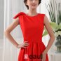 Designer Round Neck Petal Sleeve Knee Length Silk Woman Bridesmaid Dress
