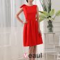 Designer Round Neck Petal Sleeve Knee Length Silk Woman Bridesmaid Dress