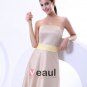 Strapless Double Layerd Tea-Length Taffeta Bridesmaids Dresses