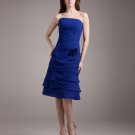 Strapless Pleated Applique Knee Length Chiffon Woman Bridesmaid Dress