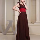 Chiffon Charmeuse Silk Pleated V Neck Sleeveless Floor Length Bridesmaid Dress