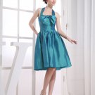 Halter Neckline Sleeveless Knee Length Bowknot Taffeta Empire Bridesmaid Dresses