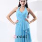 Chiffon Ruffles Sleeveless Halter Floor Length Bridesmaid Dresses