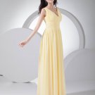 Fashion Chiffon Silk like Satin Pleated V Neck Floor Length Bridesmaid Dress