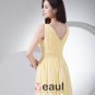 Fashion Chiffon Silk like Satin Pleated V Neck Floor Length Bridesmaid Dress