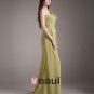 One Shoulder Flower Pleated Floor Length Chiffon Woman Bridesmaid Dress