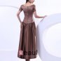 Satin Ruffle Round Neck Tea Length Mothers of Bride Guests Dress