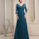 Chiffon Silk Beading Pleated V Neck Floor Length Mother of the Bride Dress