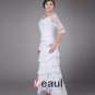 Chiffon Applique Beading Ruffle Floor Length Mothers of Bride Guests Dresses