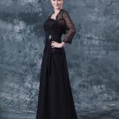Chiffon Lace Pleated Queen Anne Floor Length Mothers of Bride Guests Dresses