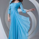 Square Beading Pleated Floor Length Chiffon Mother of the Bride Dress