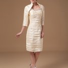 Taffeta Scoop Beads Ruffle Knee Length Mothers of Bride Guests Dresses