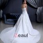 Satin Applique Beaded Ruffle Sweetheart Chapel A-line Bridal Gown Wedding Dress