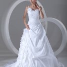 Taffeta Ruffle Flower Beads One Shoulder Court Train Ball Gown Women A Line Wedding Dress