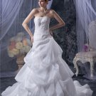 Organza Satin Applique Ruffles Beading Court A-Line Bridal Gown Wedding Dress