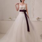 Tulle Sleeveless Applique Beading Sweetheart Chapel Train A-Line Wedding Dresses