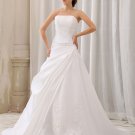 Elegant Solid Ruffle Applique A-Line Strapless Back Zipper Court Train Taffeta Wedding Dress