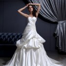 Sleeveless Satin Applique Ruffles Sweetheart Chapel Train A-Line Wedding Dress
