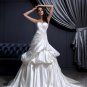 Sleeveless Satin Applique Ruffles Sweetheart Chapel Train A-Line Wedding Dress