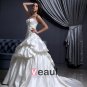 Sleeveless Satin Applique Ruffles Sweetheart Chapel Train A-Line Wedding Dress
