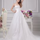 Strapless Floor Length Beading Pleated Satin A Line Wedding Dress