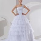 Organza Beading One Shoulder Chapel A-Line Bridal Gown Wedding Dresses