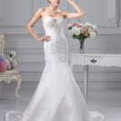 Beaded Ruffle Satin Sweetheart Chapel A-line Bridal Gown Wedding Dress