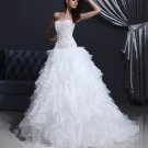 Tulle Organza Strapless Flower Bead A-Line Wedding Dress