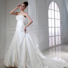 Taffeta Beading Ruffle Applique Strapless Chapel A-line Bridal Gown Wedding Dress