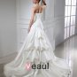 Taffeta Beading Ruffle Applique Strapless Chapel A-line Bridal Gown Wedding Dress