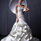 Fashion Satin Beaded Ruffle One Shoulder Embroidery Court A-Line Bridal Gown Wedding Dresses