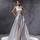 Charmeuse Embroidery Ruffle Halter Chapel A-Line Bridal Gown Wedding Dresses