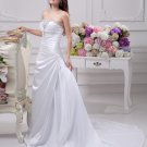 Floor Length Strapless Beading Pleated Satin A Line Wedding Dress