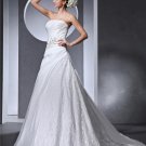 Strapless Beading Applique Pleated Taffeta Satin Lace Woman A Line Wedding Dress