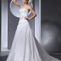 Strapless Beading Applique Pleated Taffeta Satin Lace Woman A Line Wedding Dress