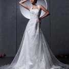 Organza Applique Bead Ruffle Embellishment Halter Chapel A-Line Bridal Gown Wedding Dresses