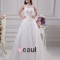 Elegant Jewel Floor Length Lace Satin Women A Line Wedding Dress